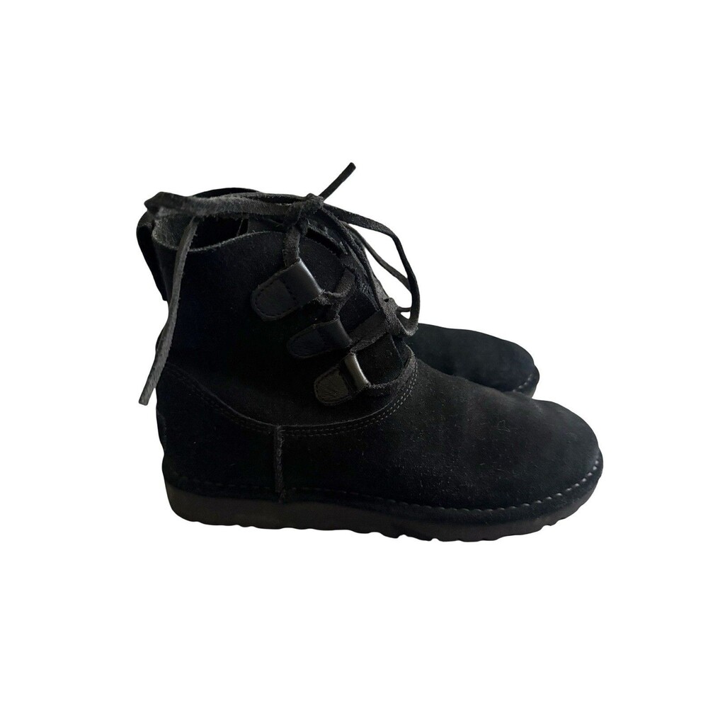UGG Elvi Suede Lace Up Ankle Harness Boots Women Black Size 6